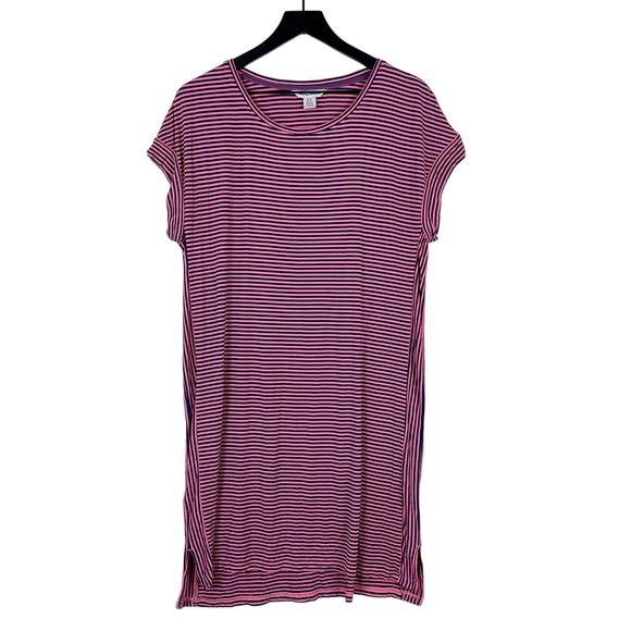 Tommy Bahama (S) Striped T-Shirt Dress Knee Length Blue Pink Stretchy - Picture 1 of 9